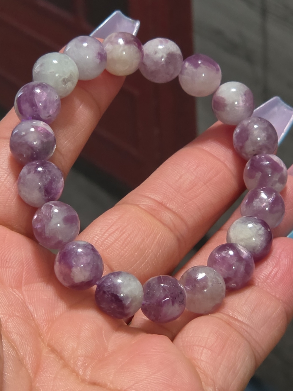 Lepidolite 10.3mm Beaded Stretch Bracelet 6" Wrist
